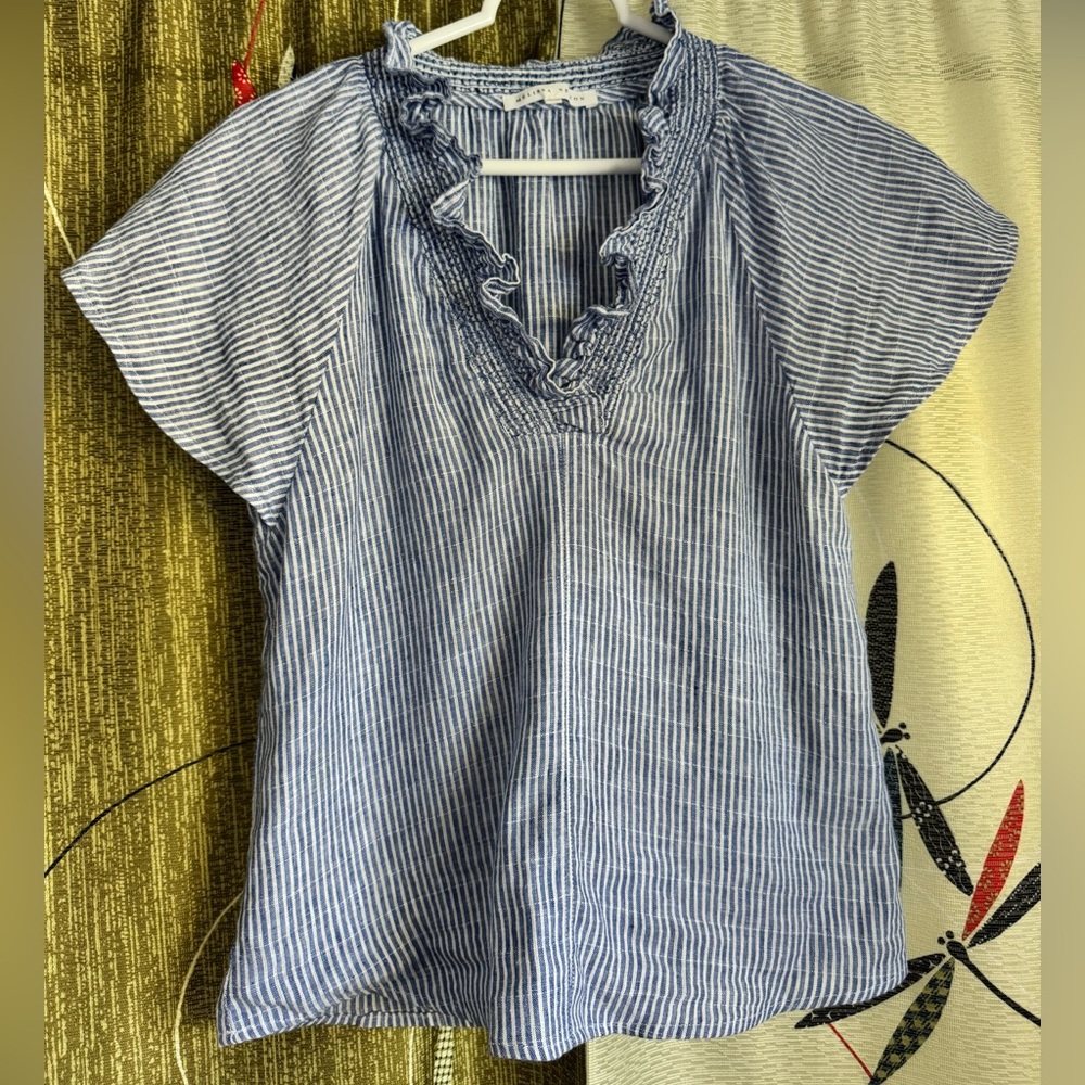 MELISSA NEPTON Blue and White Striped Blouse - Sz XS